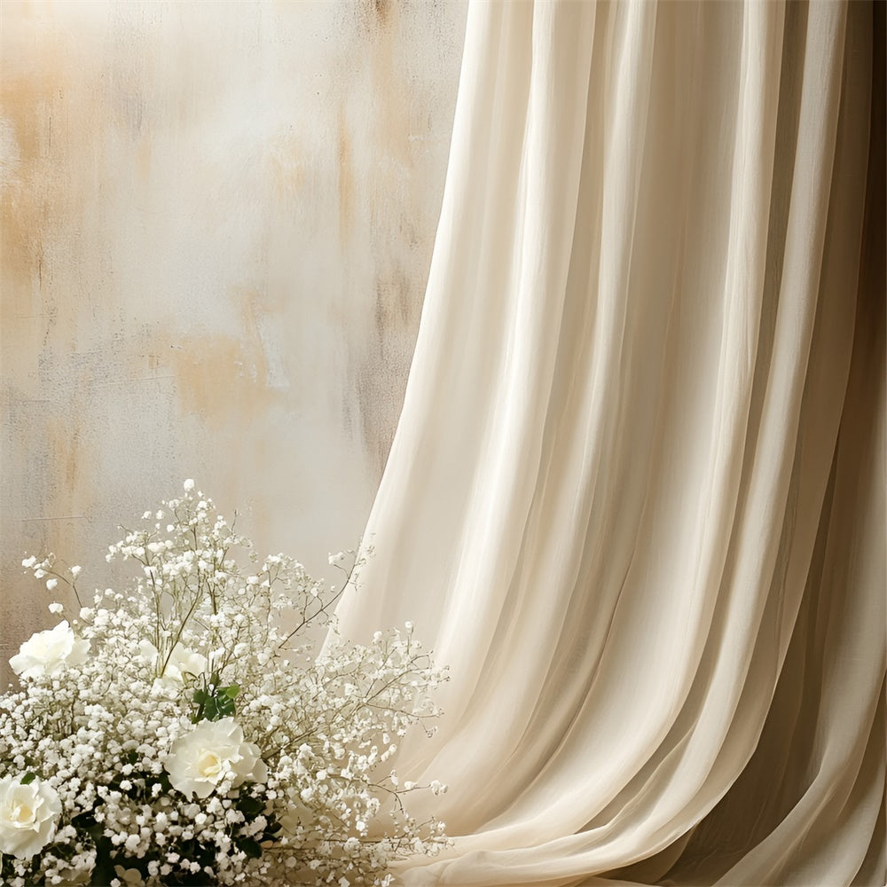 Boudoir Backdrop Ideas Beige Draped Flowers Backdrop UK BRP1-495