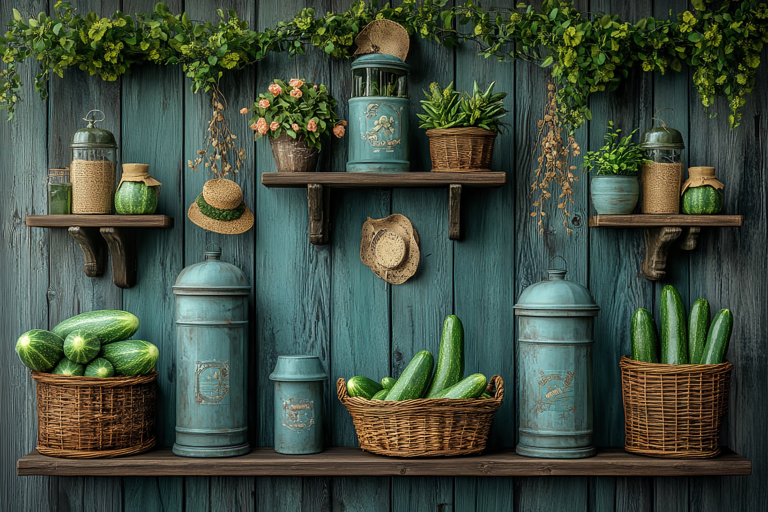 Spring Photo Backdrop Vintage Shelf Fresh Produce Backdrop UK BRP1-5