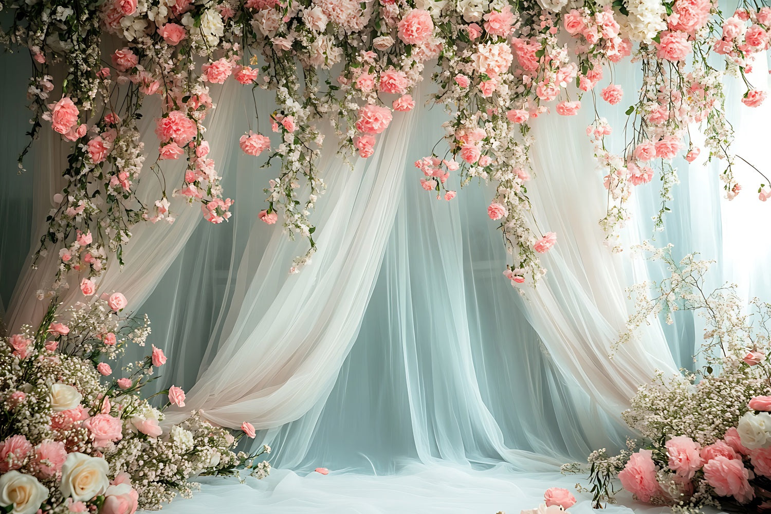 Flower Backdrop Romantic Pink Roses Draped Backdrop UK BRP1-509