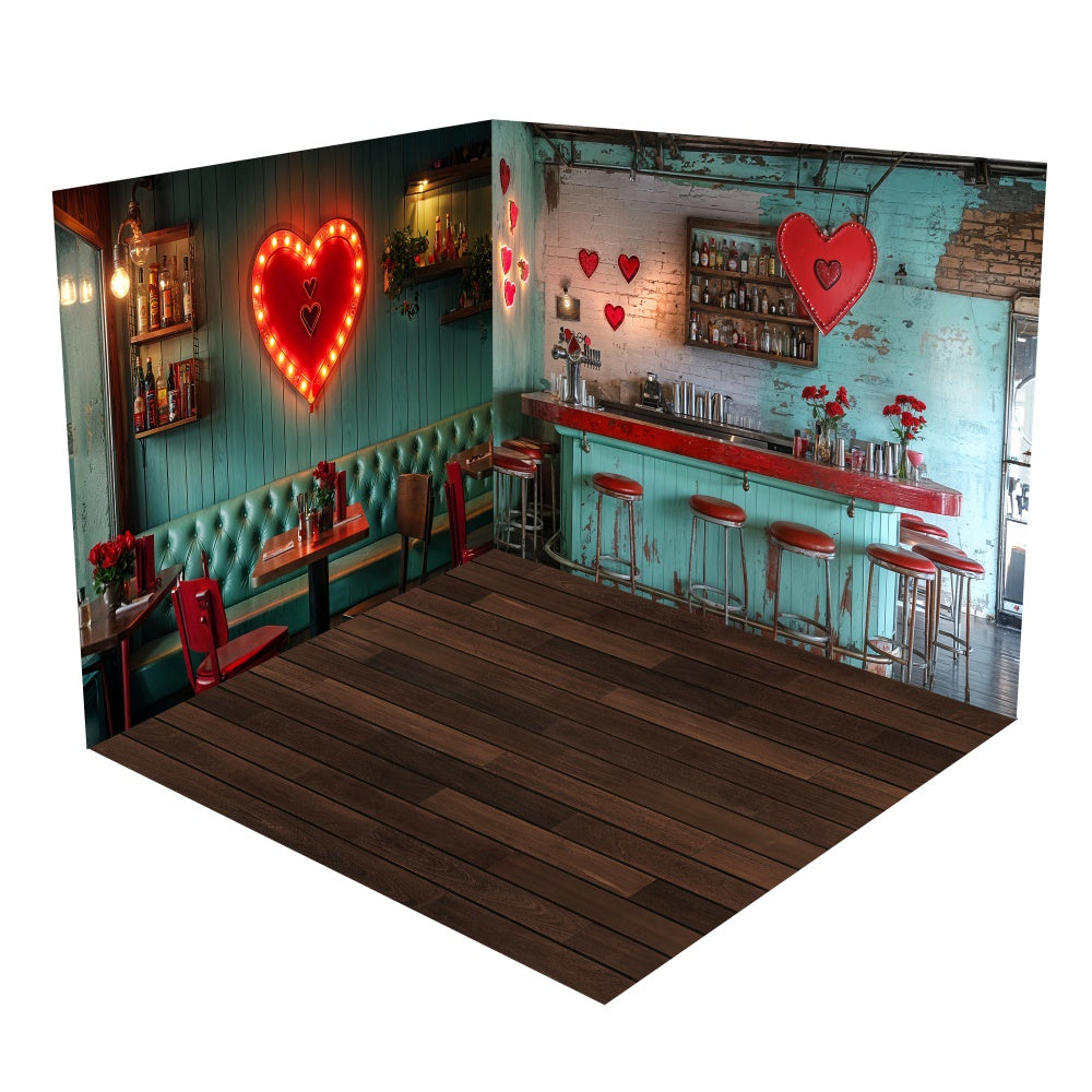 Valentine's Vintage Pub Red Heart Backdrop Room Set UK BRP1-63