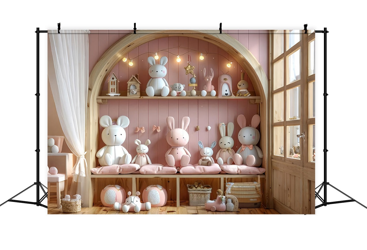 Cute Bunny Toy Soft Pink Boho Backdrop UK BRP10-108