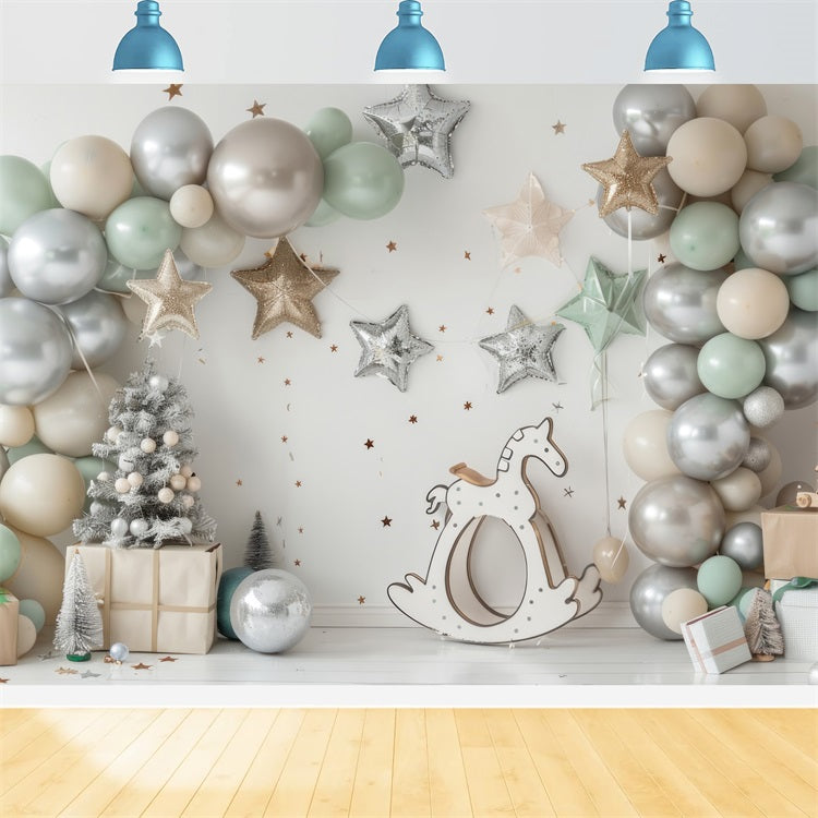 Botanical Silver Star Balloon Rocking Horse Backdrop UK BRP10-112