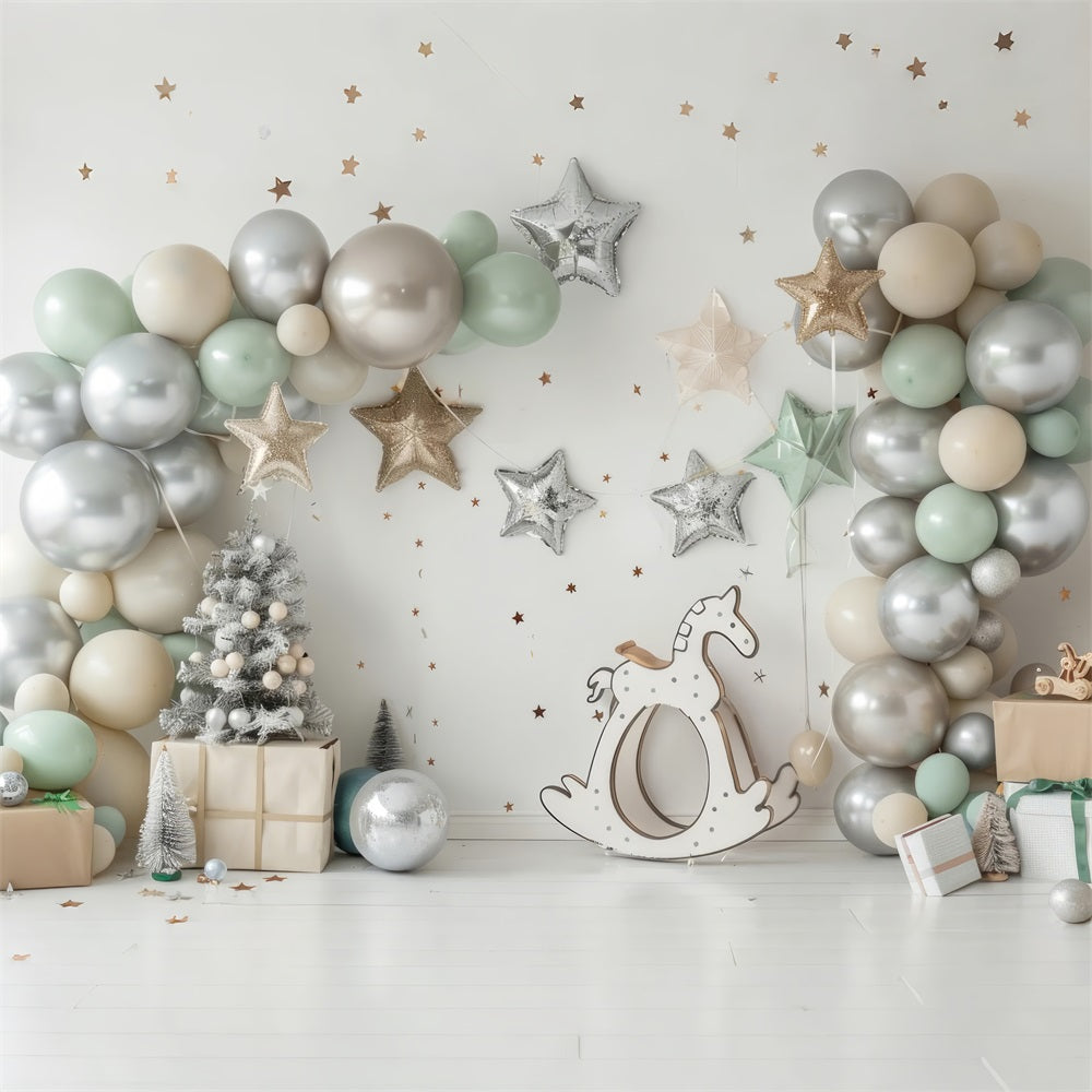 Botanical Silver Star Balloon Rocking Horse Backdrop UK BRP10-112