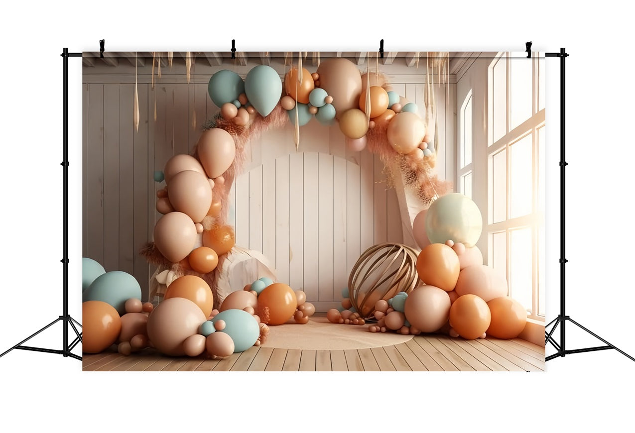 Cozy Boho Balloon Arch Warm Tones Backdrop UK BRP10-113