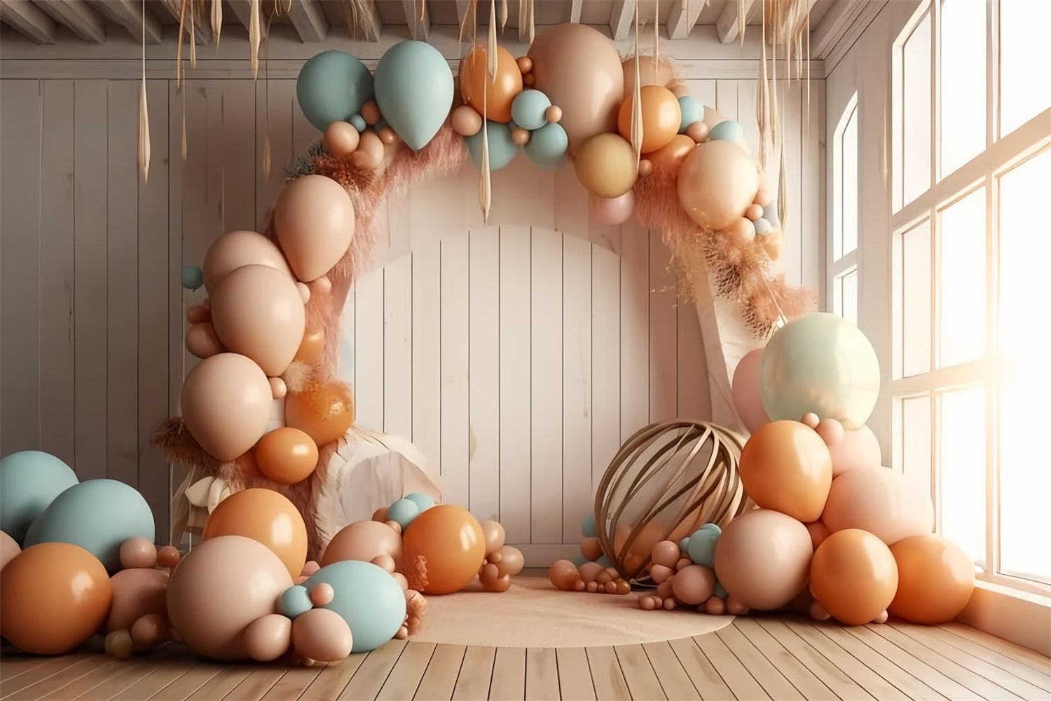 Cozy Boho Balloon Arch Warm Tones Backdrop UK BRP10-113