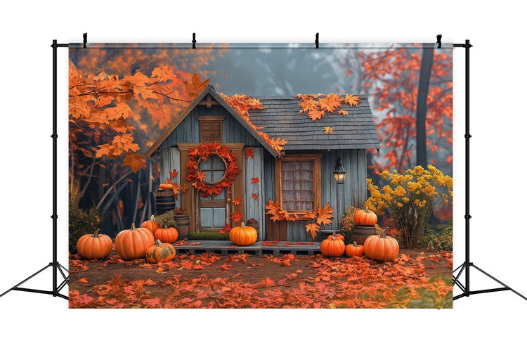 Fall Backdrop Photography Little Cabin Autumn Forest Backdrop UK BRP10-248