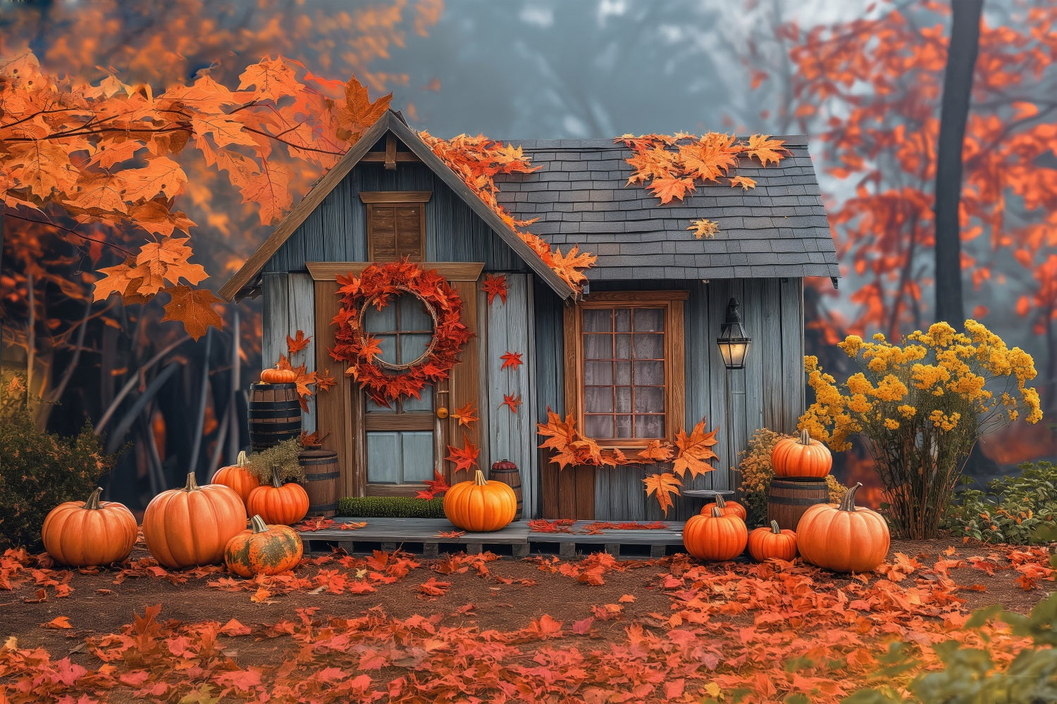 Fall Backdrop Photography Little Cabin Autumn Forest Backdrop UK BRP10-248