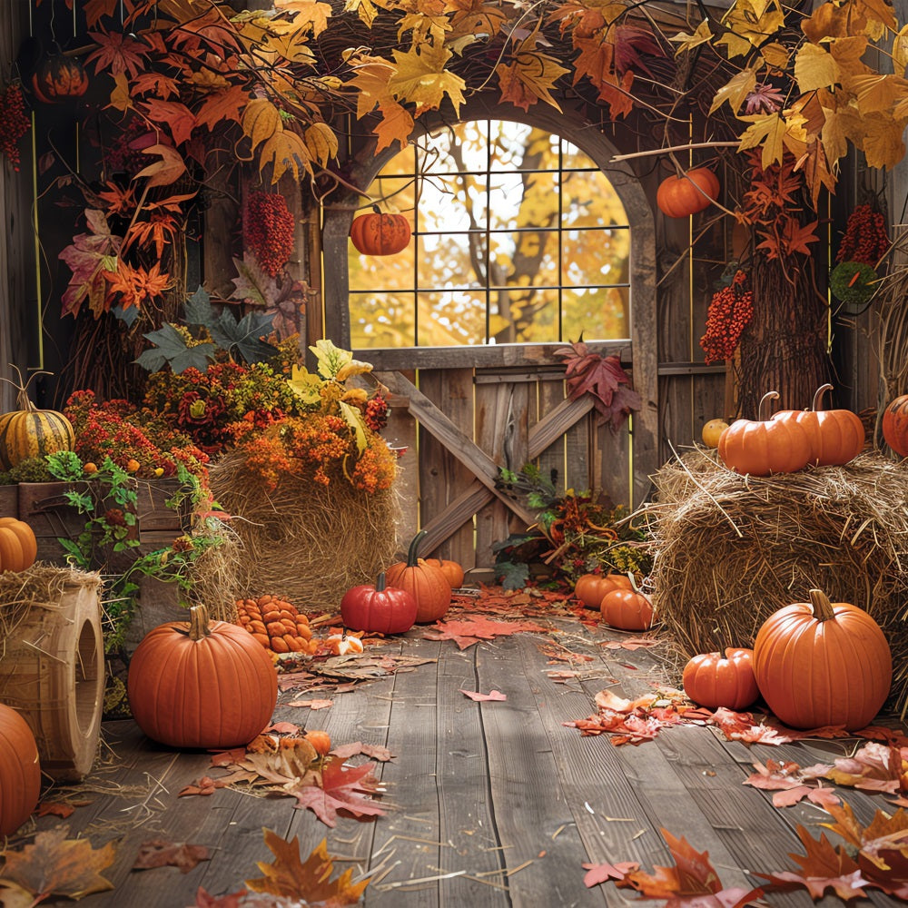 Rustic Fall Backdrop Barn Haystack Pumpkins Backdrop UK BRP10-255