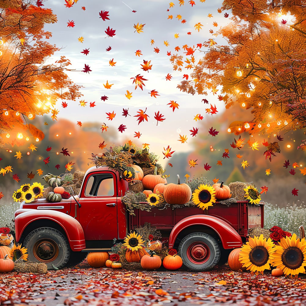 Autumn Backdrop Red Truck Sunflowers Pumpkins Backdrop UK BRP10-256