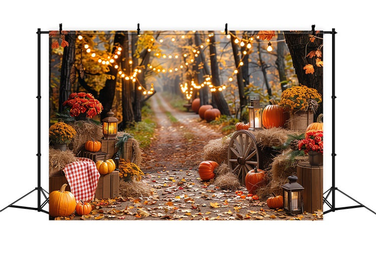 Autumn Photo Backdrop Haystack Pumpkins Trail Lights Backdrop UK BRP10-257