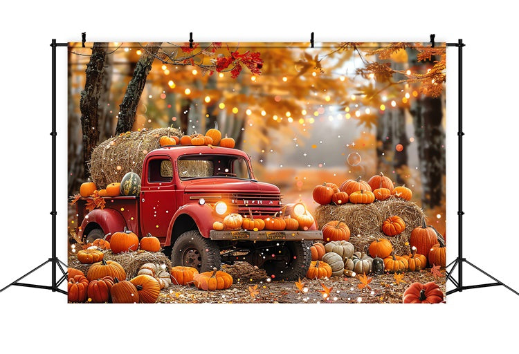 Fall Photography Backdrop Truck Pumpkins Hay Forest Backdrop UK BRP10-258