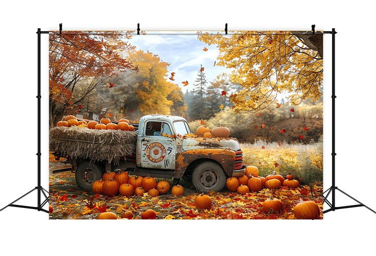 Fall Photo Booth Backdrop Truck Harvest Pumpkins Backdrop UK BRP10-259