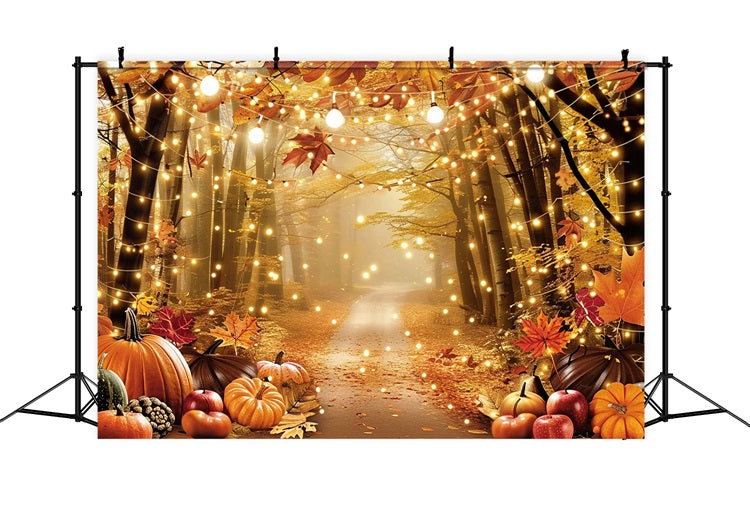 Autumn Forest Backdrop Pumpkins Leaves Lighted Backdrop UK BRP10-261