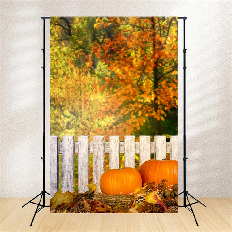 Fall Picture Backdrops Rustic Fence Pumpkins Backdrop UK BRP10-266