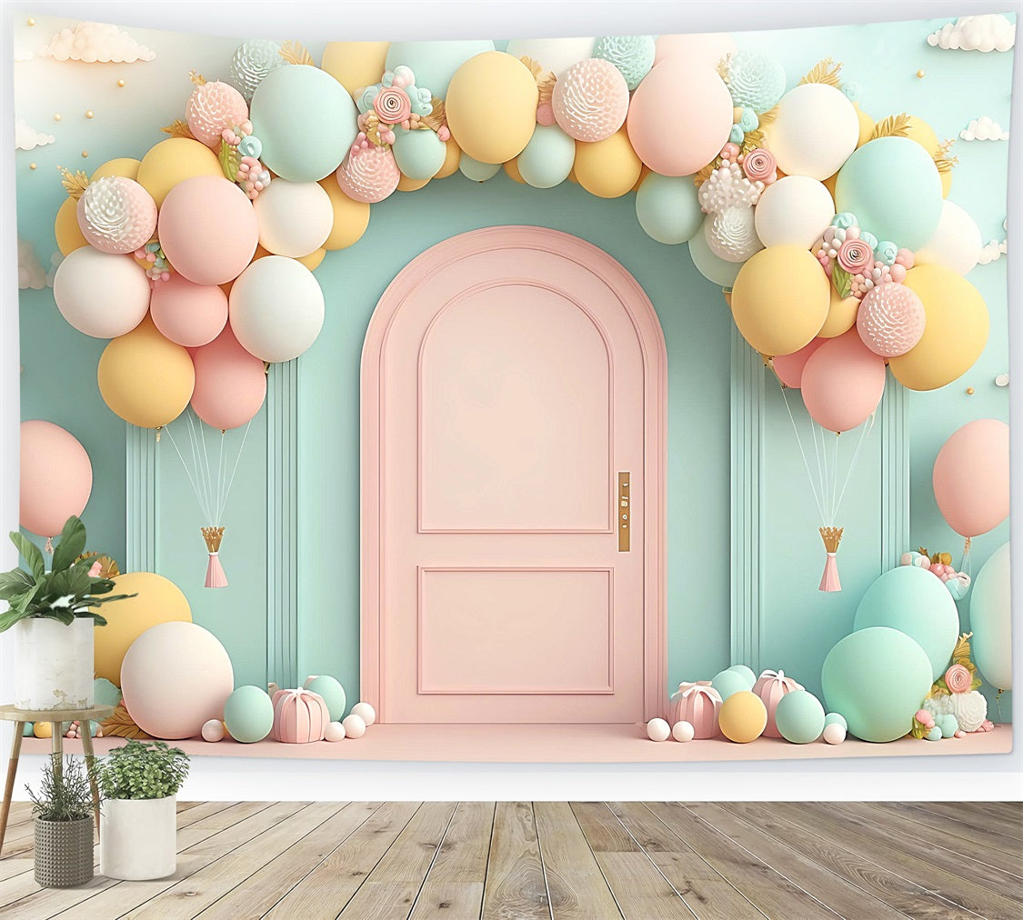 Happy Birthday Backdrops Balloon Arch Pink Door Backdrop UK BRP10-347