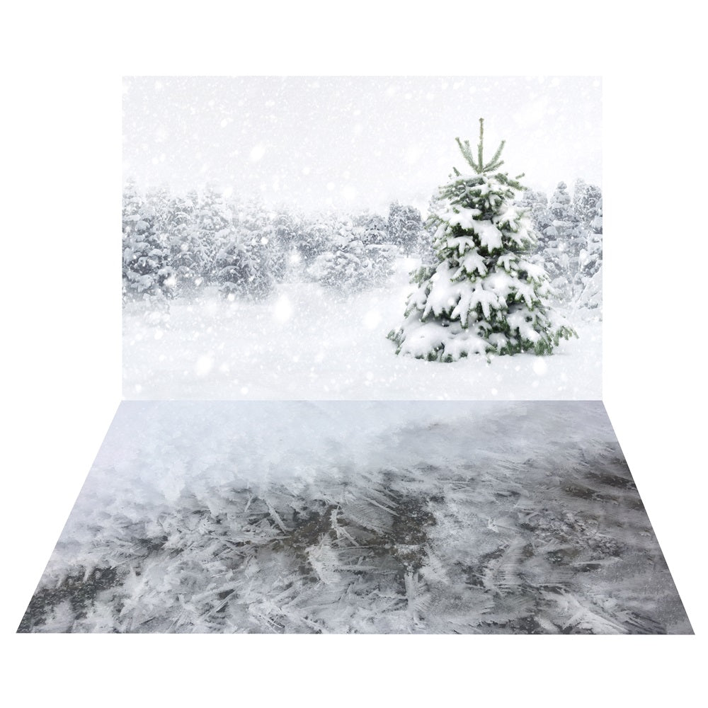 Winter Snow-Covered Tree Backdrop+Frosted Ground Floor Backdrop UK BRP10-464