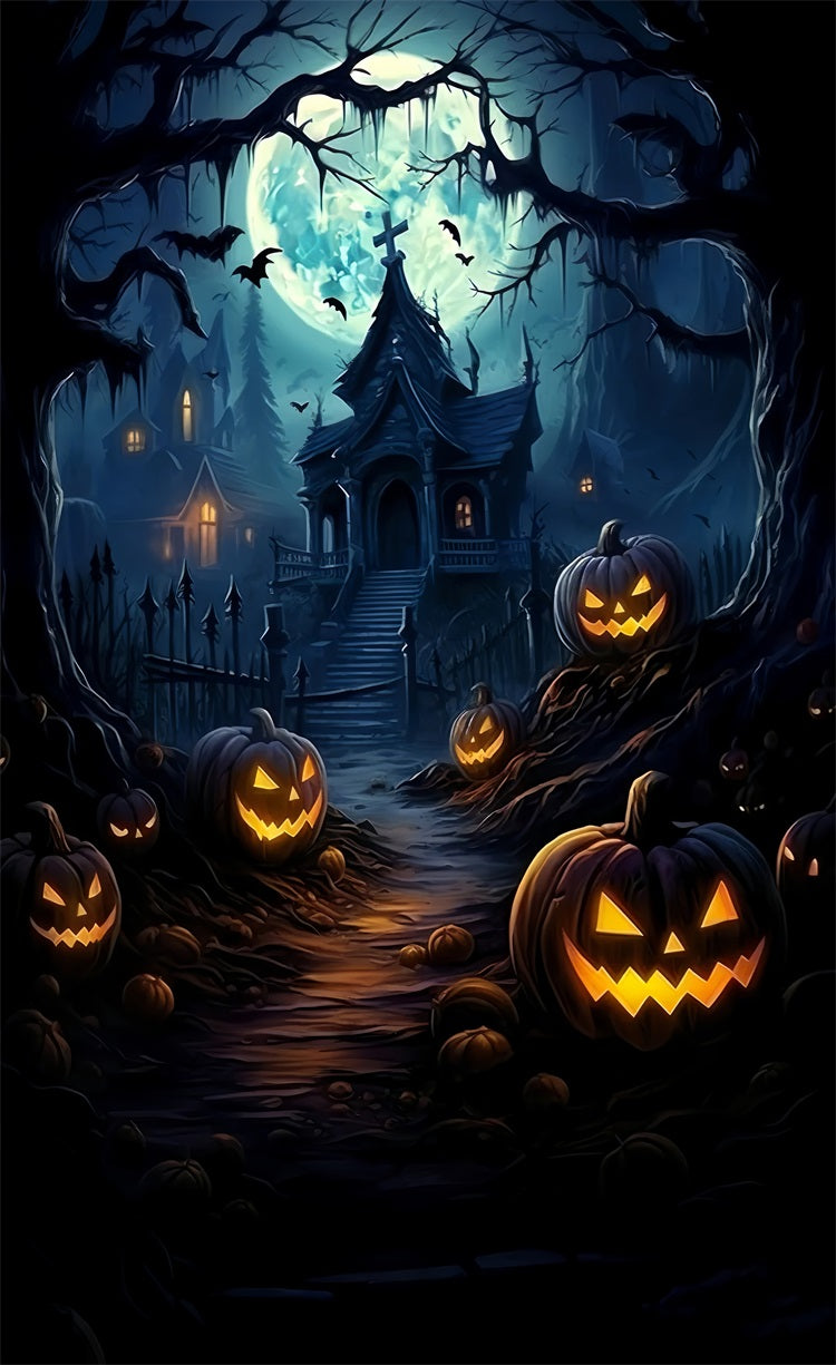Halloween Sweep Pumpkin Path Haunted House Backdrop UK BRP10-512