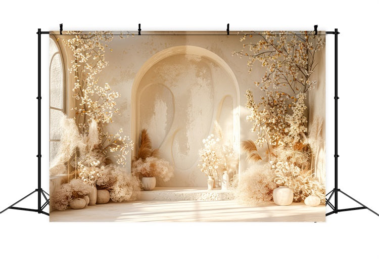 Warm Floral Arch Pampas Boho Backdrop UK BRP10-58