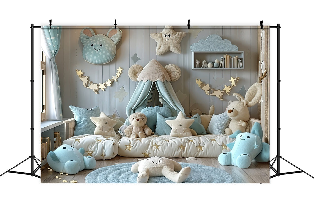 Cozy Starry Blue Teddy Bear Boho Backdrop UK BRP10-97