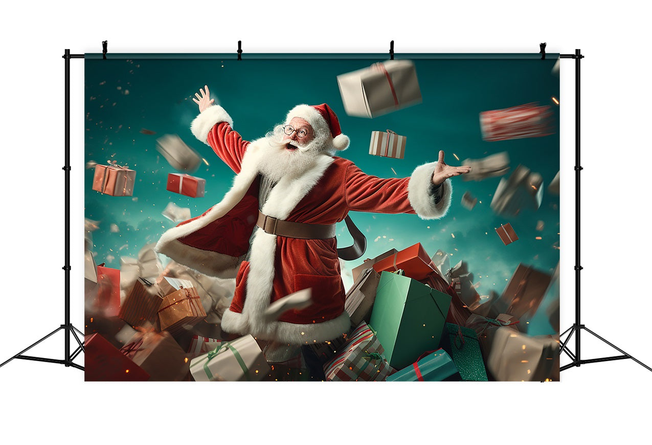 Christmas Photo Backdrop Santa Throwing Presents Backdrop UK BRP11-106