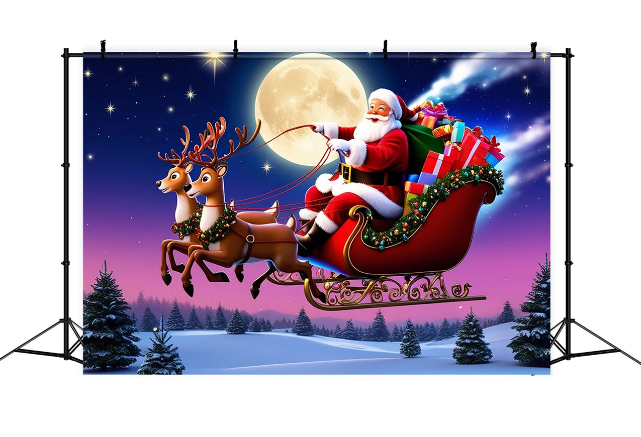 Christmas Picture Backdrop Santa's Moonlit Sleigh Ride Backdrop UK BRP11-113