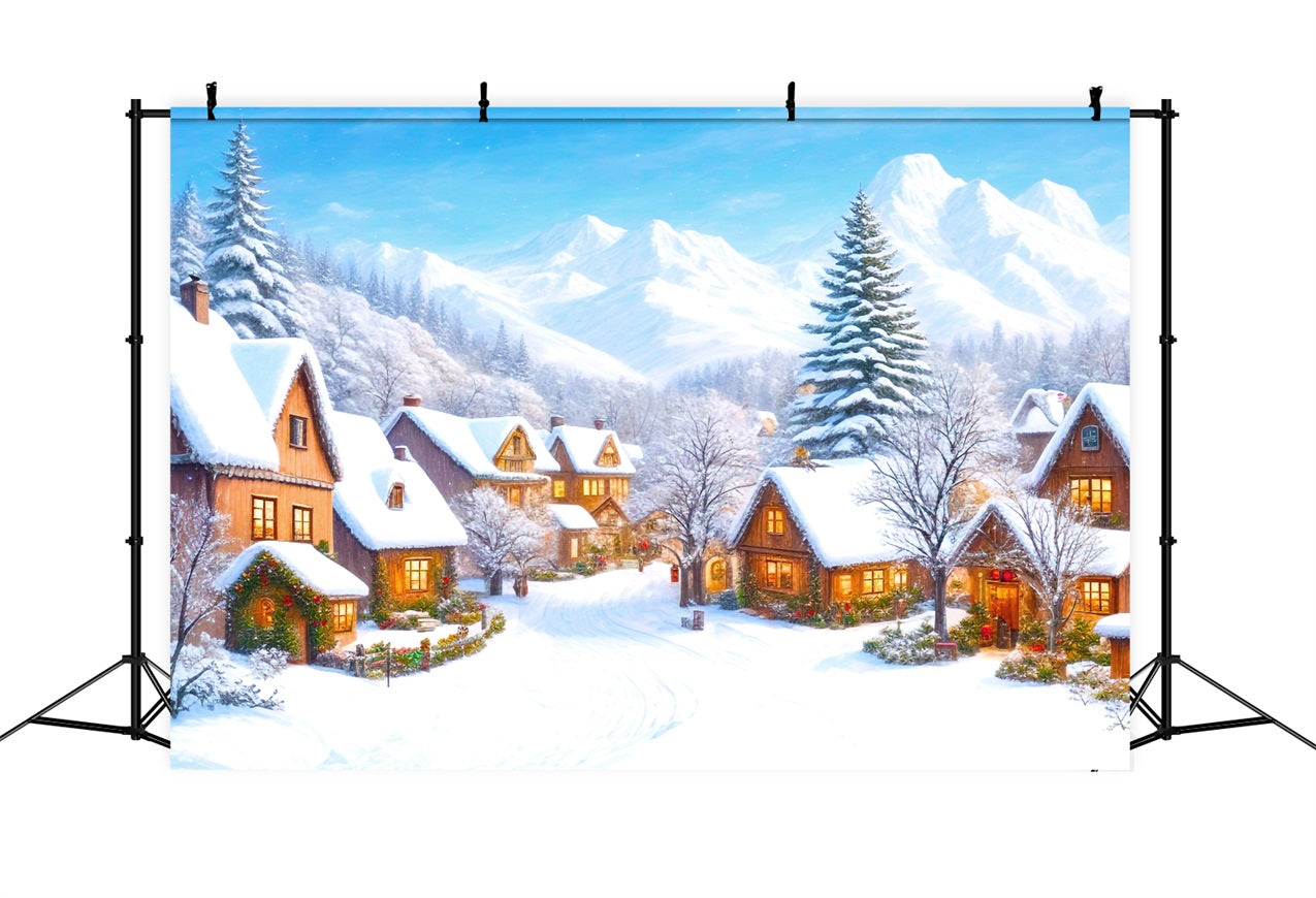 Christmas Village Backdrop Mountain Scene Snow Backdrop UK BRP11-168