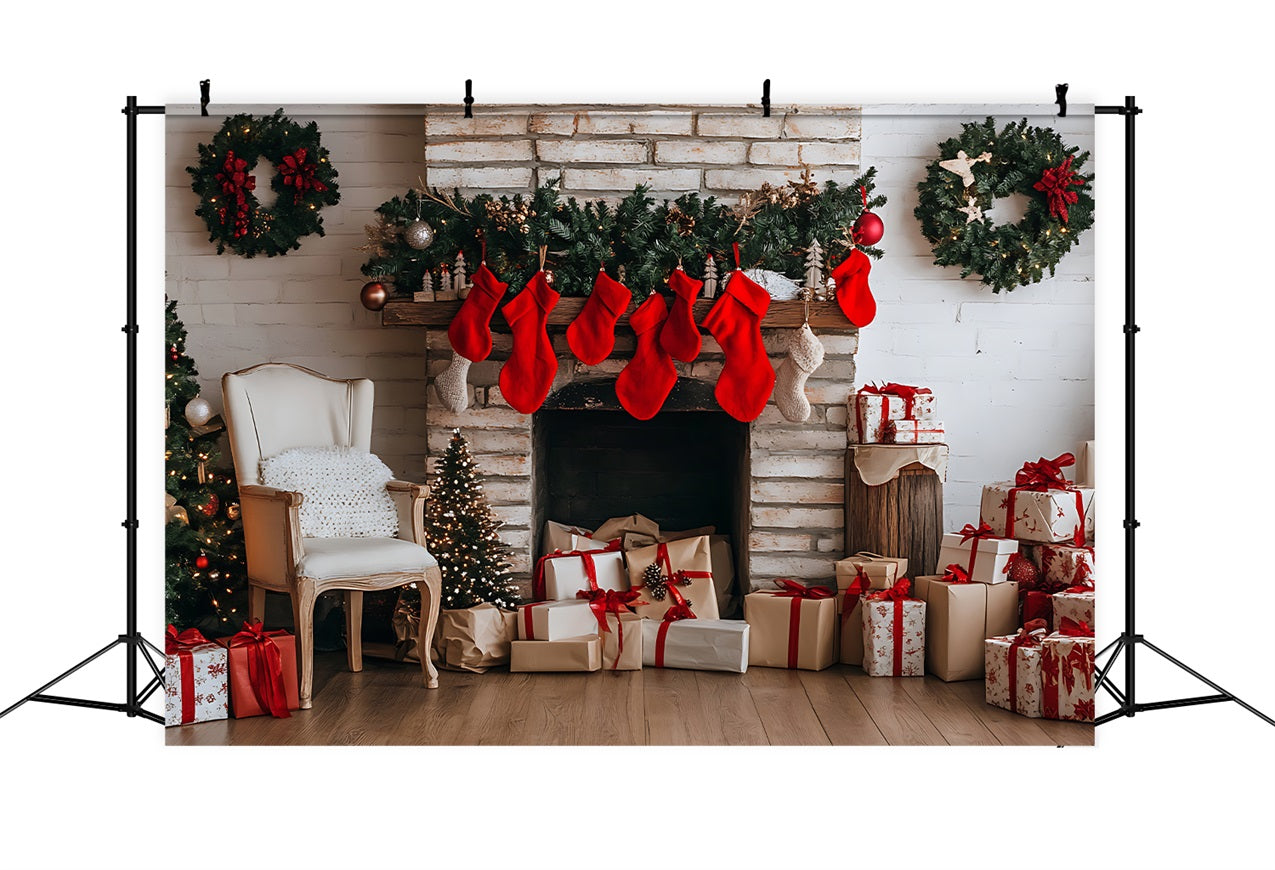 Christmas Fireplace Backdrop Stockings Decor Backdrop UK BRP11-180
