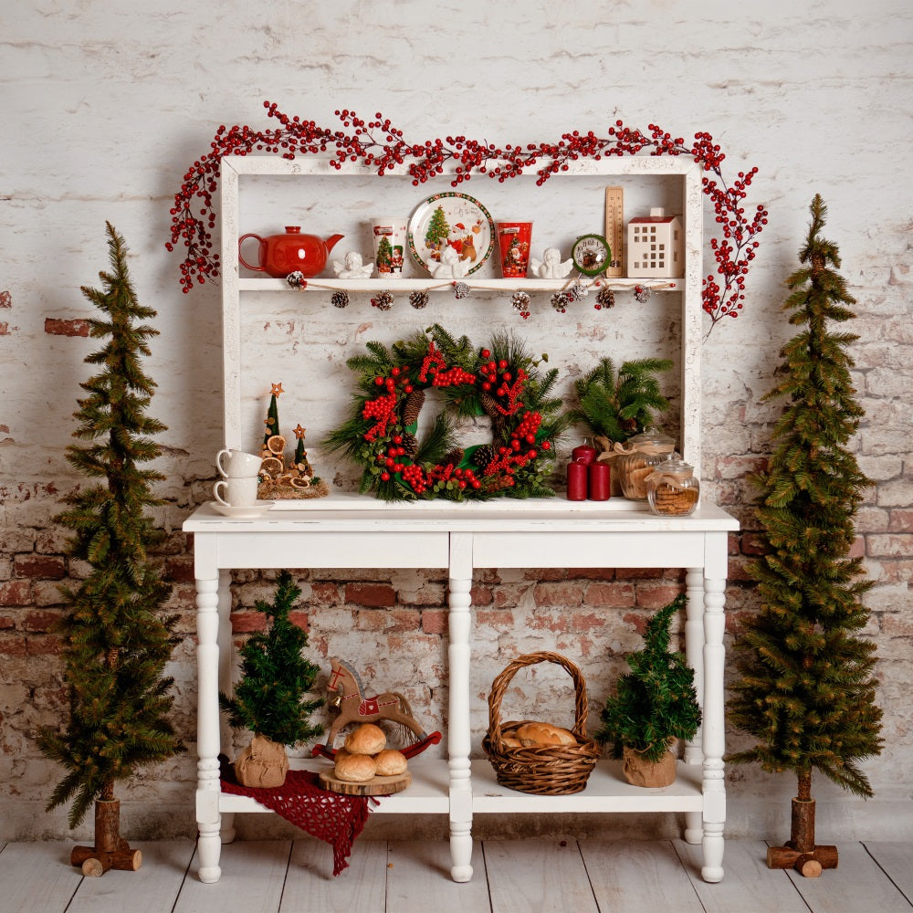 Christmas Tree Backdrop Console Wreath Pine Decor Backdrop UK BRP11-197