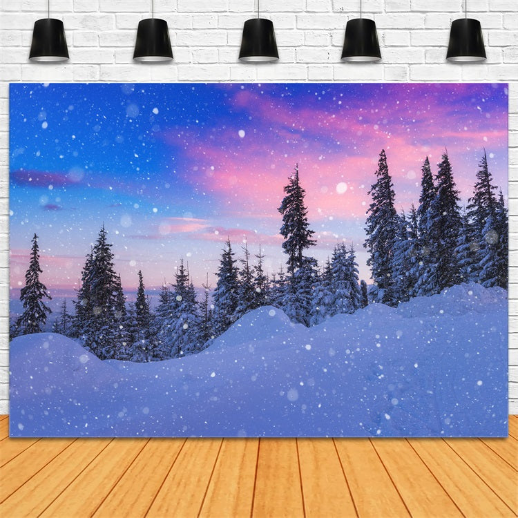 Winter Snow Backdrop Beautiful Sky Frosted Evergreens Backdrop UK BRP11-25