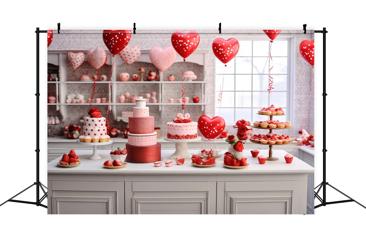 Valentine Backdrop Ideas Romantic Cake Balloons Display Backdrop UK BRP11-278