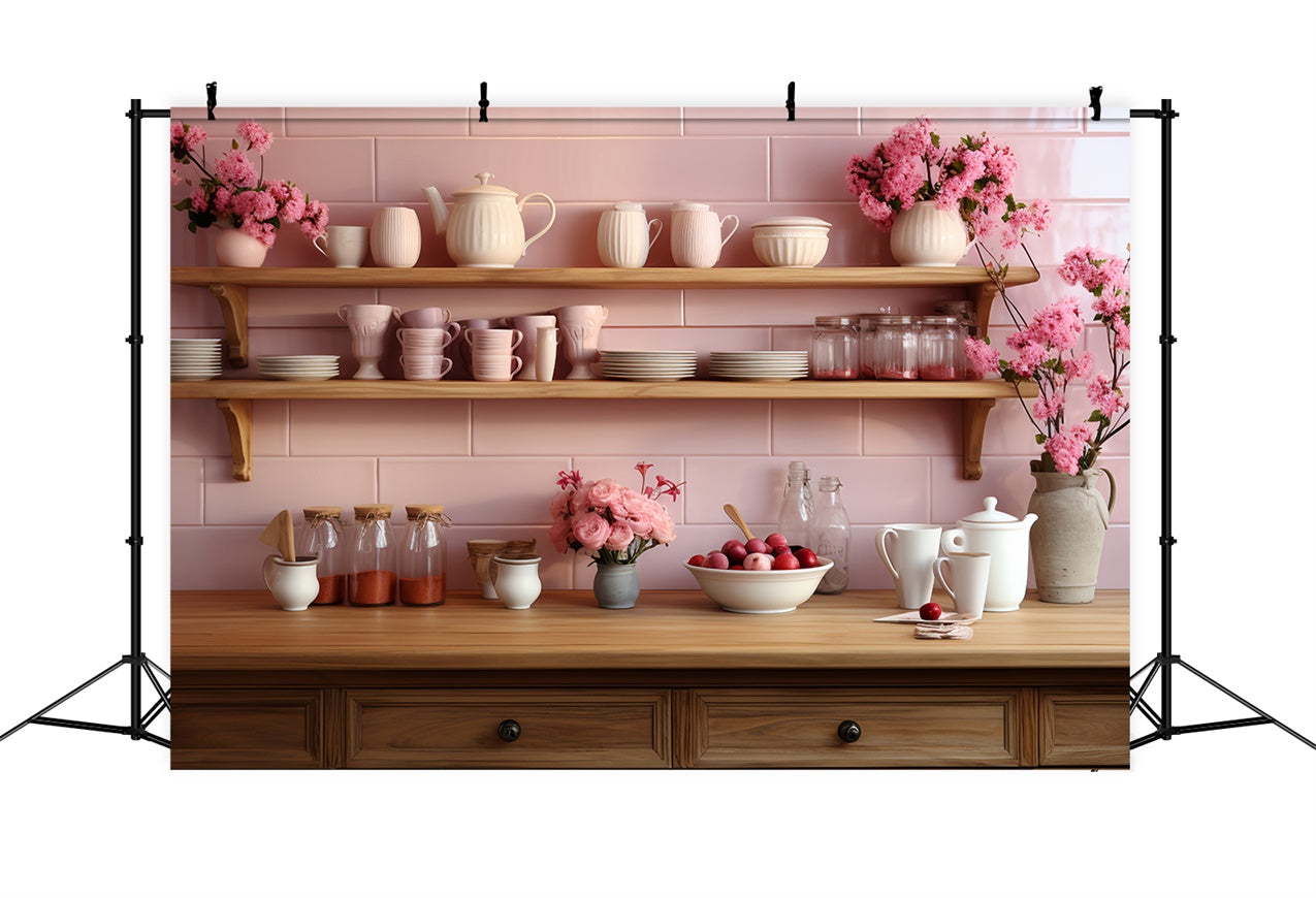 Valentine Photography Backdrop Pink Shelves Kitchen Display Backdrop UK BRP11-279