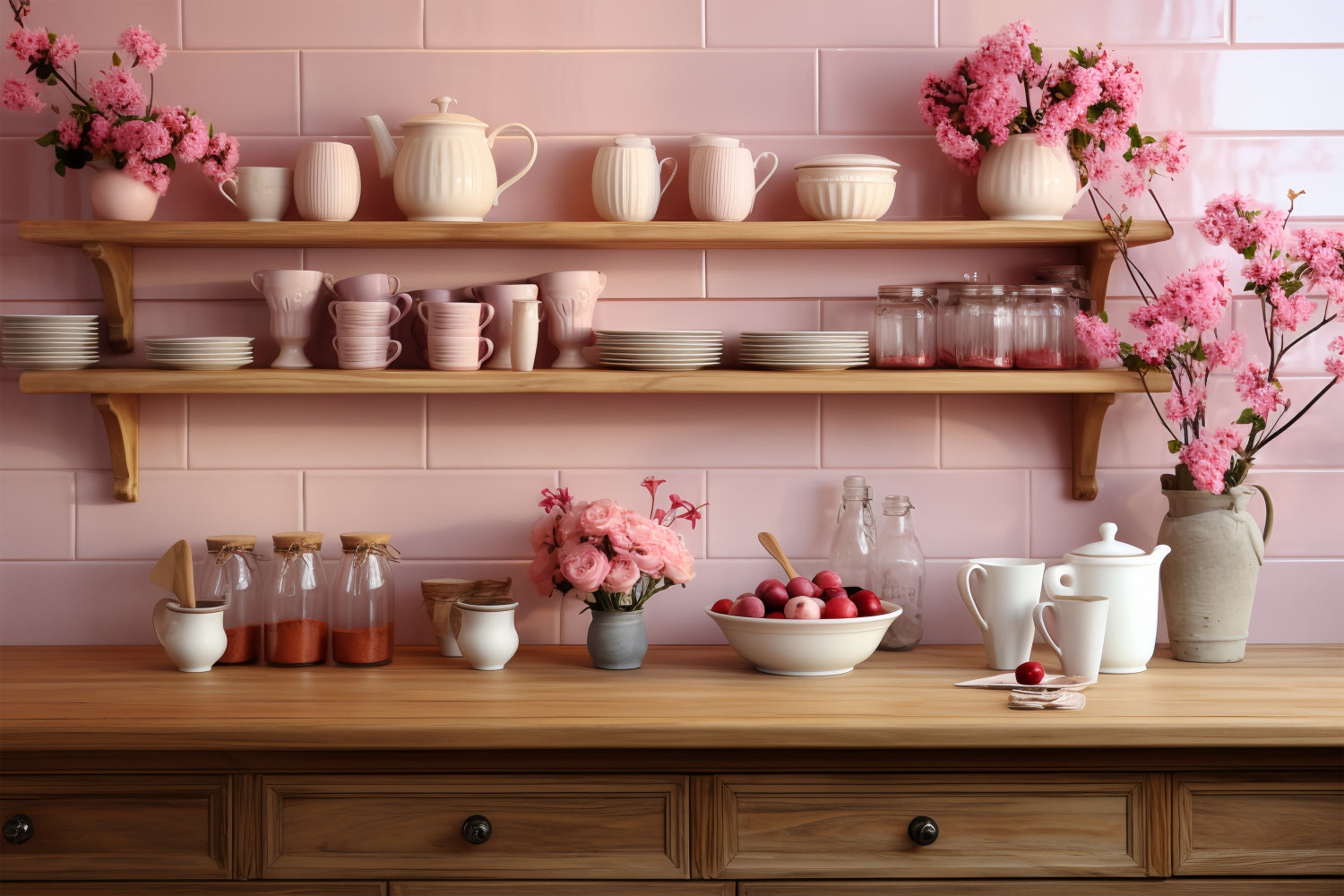 Valentine Photography Backdrop Pink Shelves Kitchen Display Backdrop UK BRP11-279