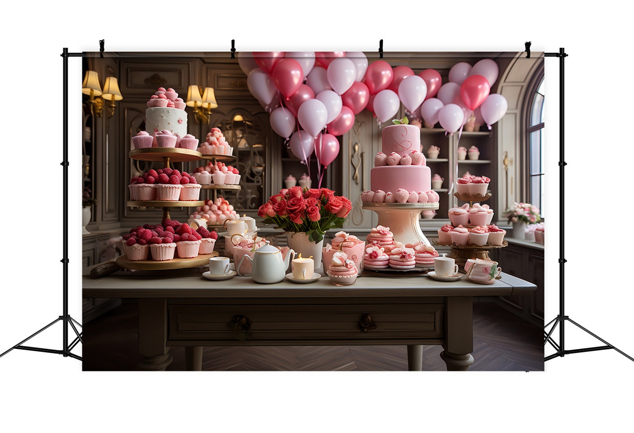 Valentine Theme Backdrop Elegant Dessert Display Balloons Backdrop UK BRP11-280