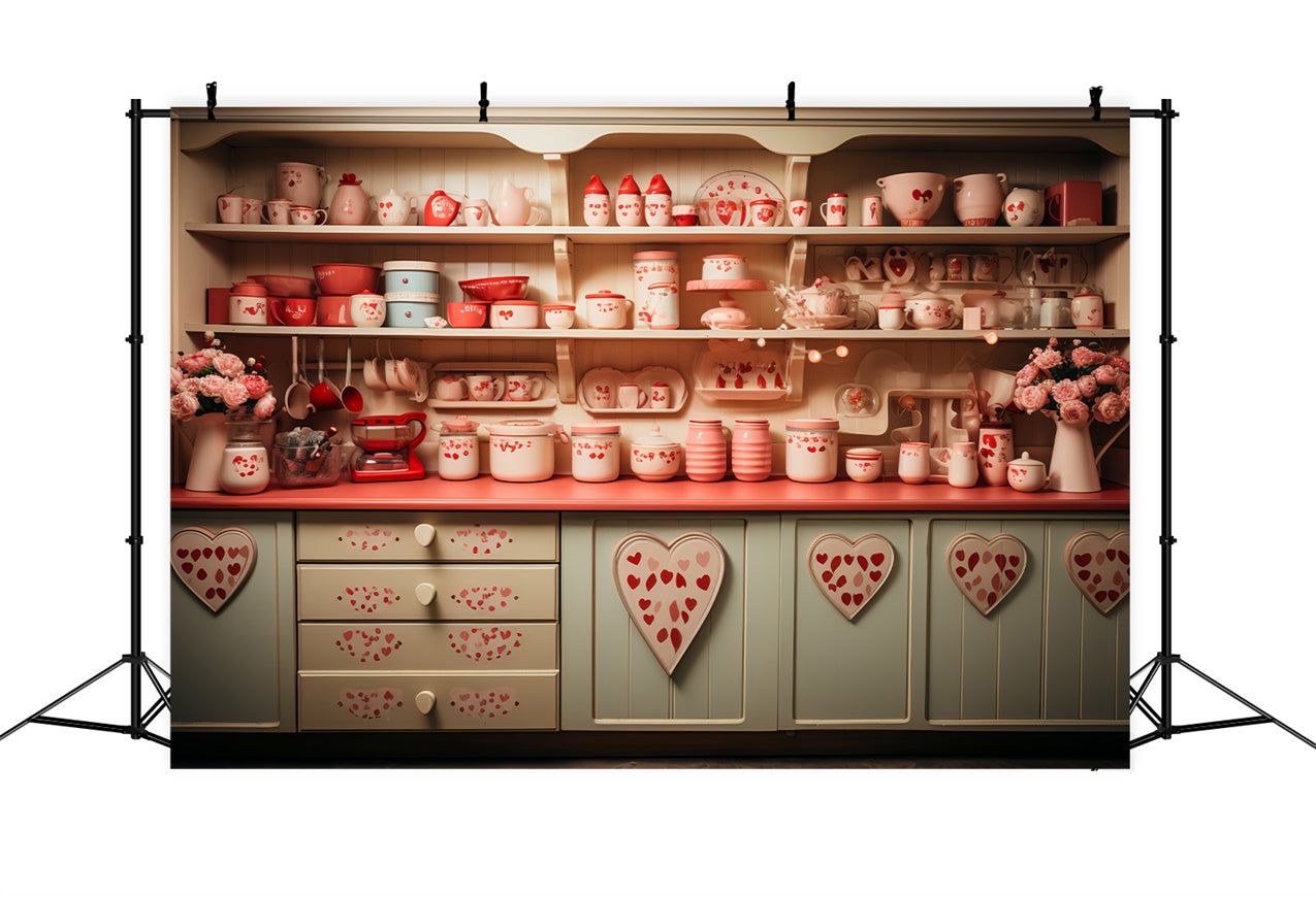 Valentine's Day Photography Backdrop Heart Kitchen Scene Backdrop UK BRP11-281