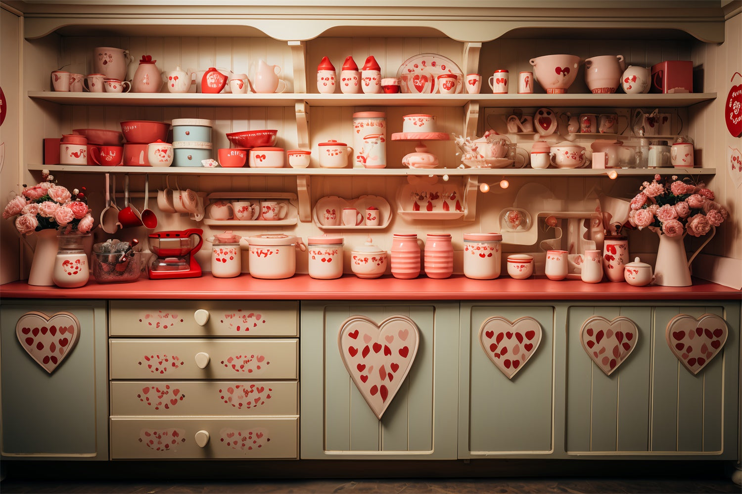 Valentine's Day Photography Backdrop Heart Kitchen Scene Backdrop UK BRP11-281