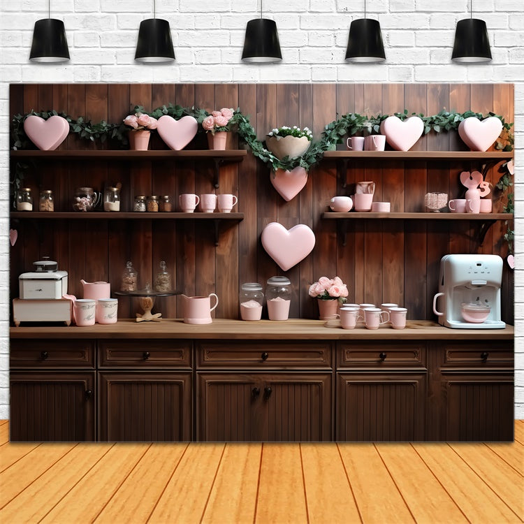 Backdrops Valentines Love-Themed Wooden Kitchen Wall Hearts Backdrop UK BRP11-285