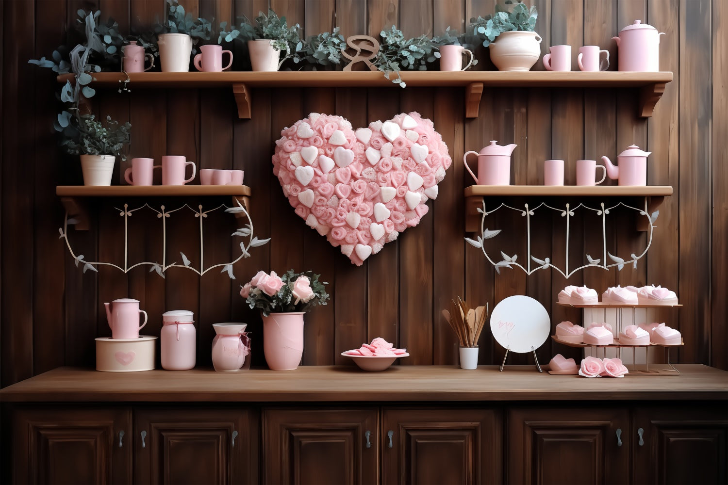 Valentines Photo Backdrop Ideas Floral Heart Shelf Backdrop UK BRP11-286