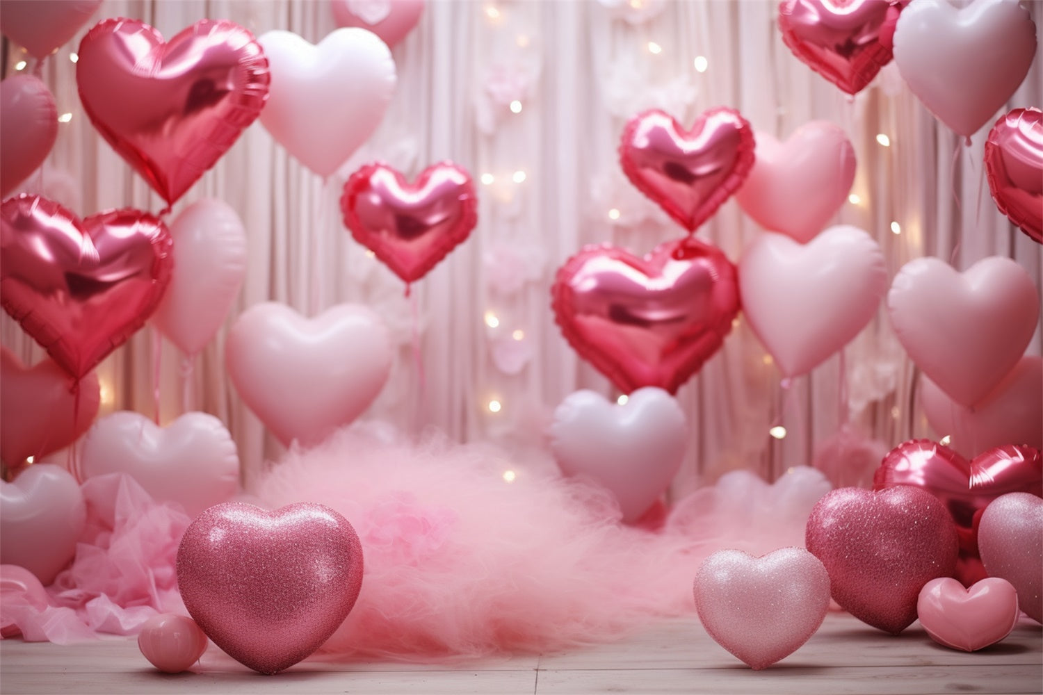 Backdrop For Valentines Glitter Hearts Balloons Backdrop UK BRP11-301