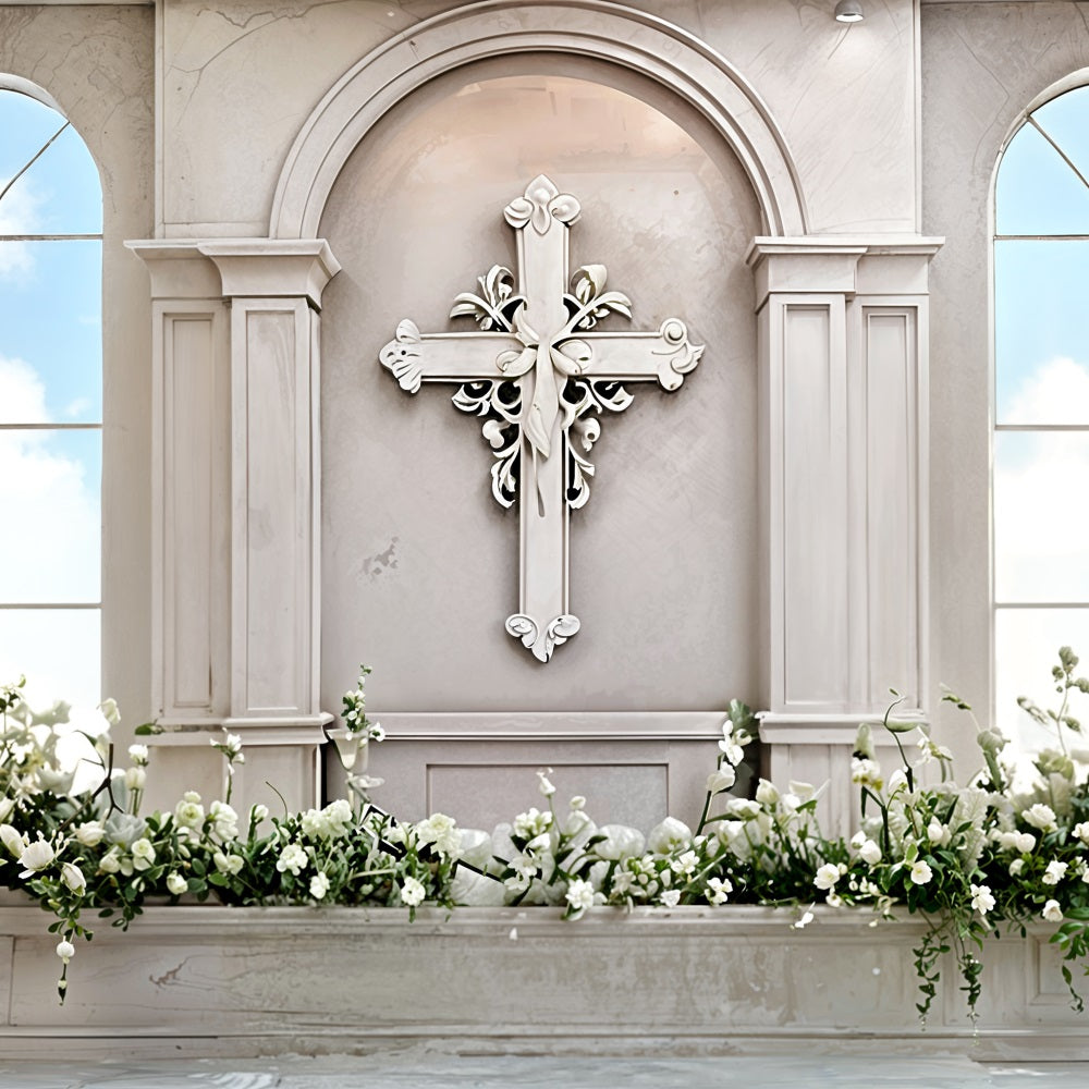 Easter Backdrops For Church Altar Floral Cross Backdrop UK BRP11-324