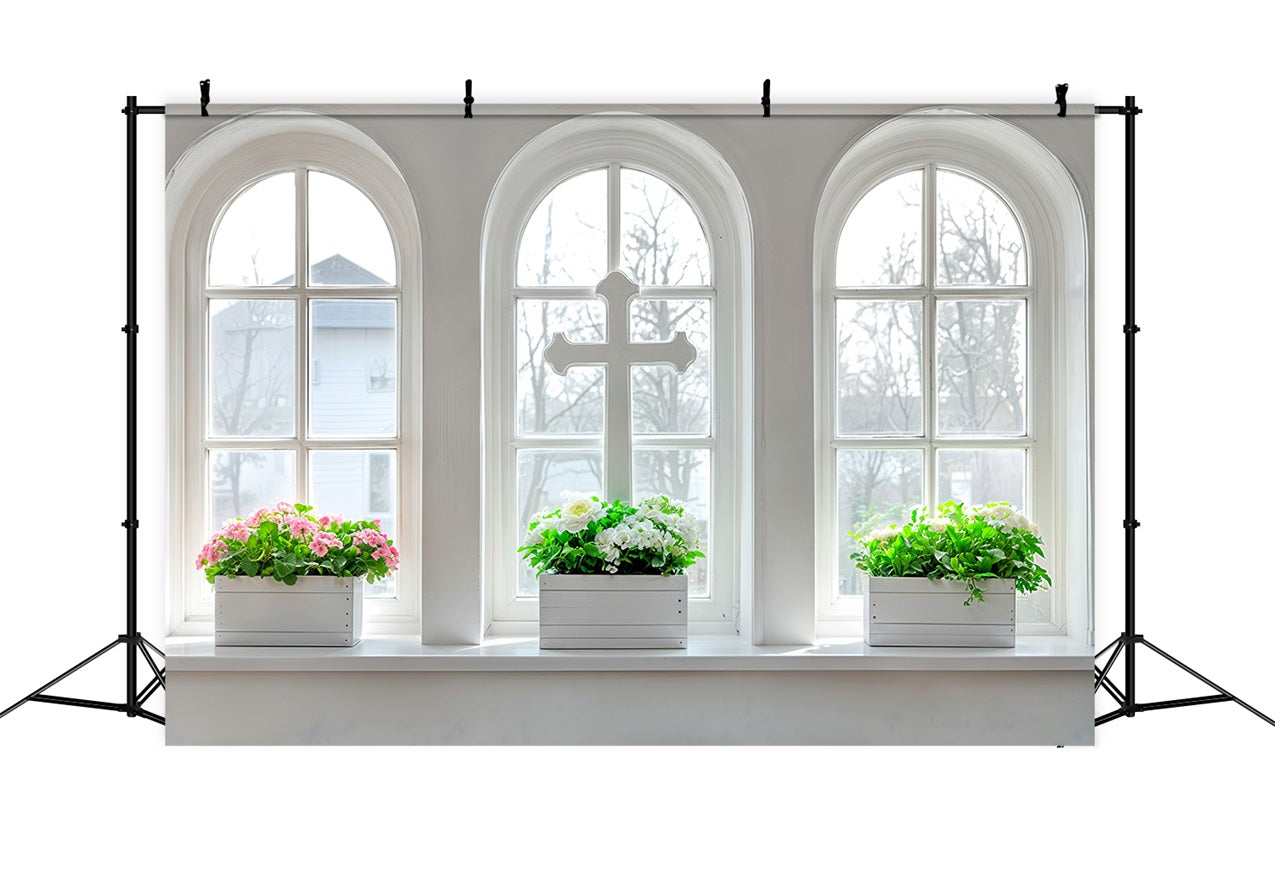 Easter Picture Backdrops Window Decor Floral Cross Backdrop UK BRP11-328