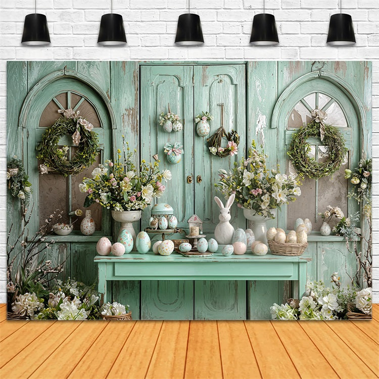 Happy Easter Photo Backdrop Cabinet Egg Wreath Backdrop UK BRP11-342