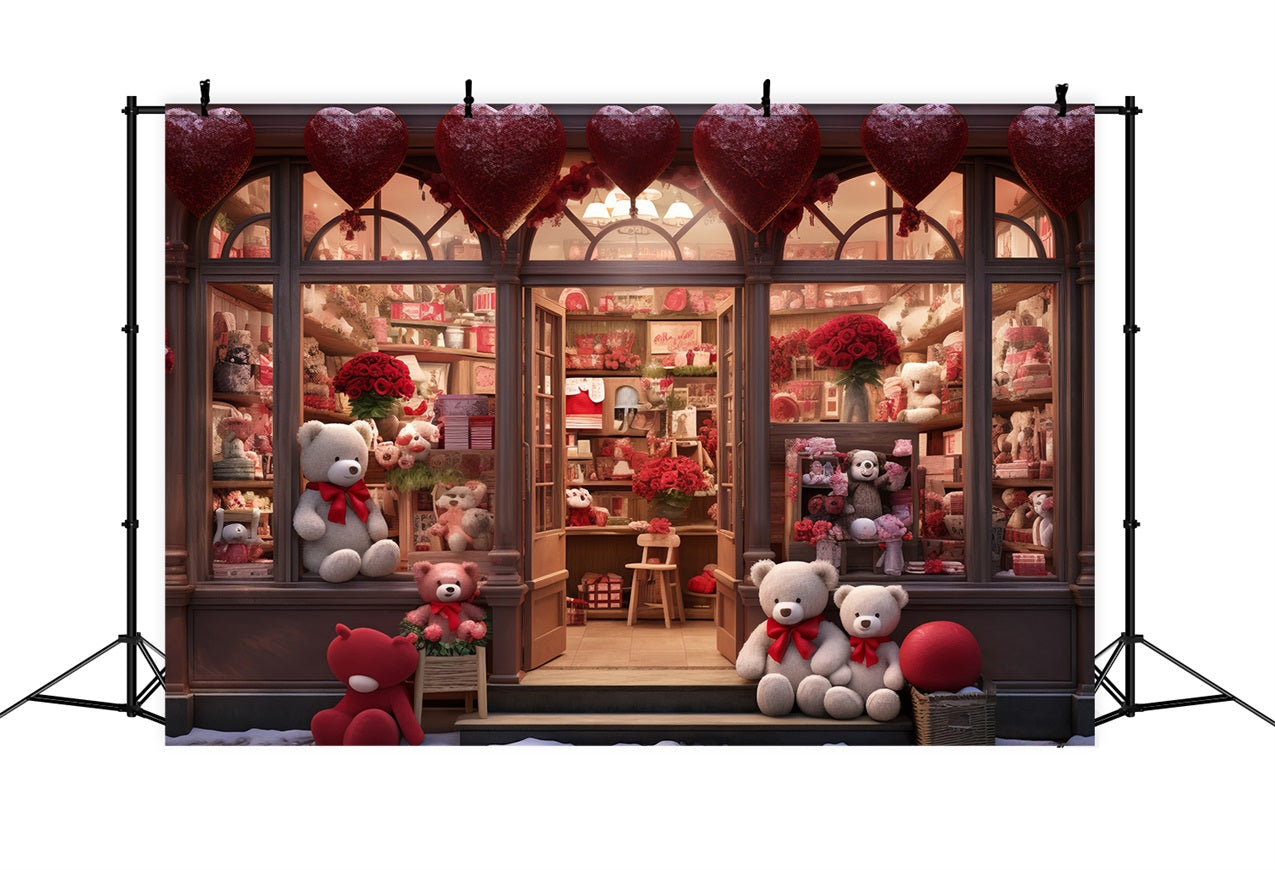 Valentine Photography Backdrop Teddy Bear Heart Shop Backdrop UK BRP11-378