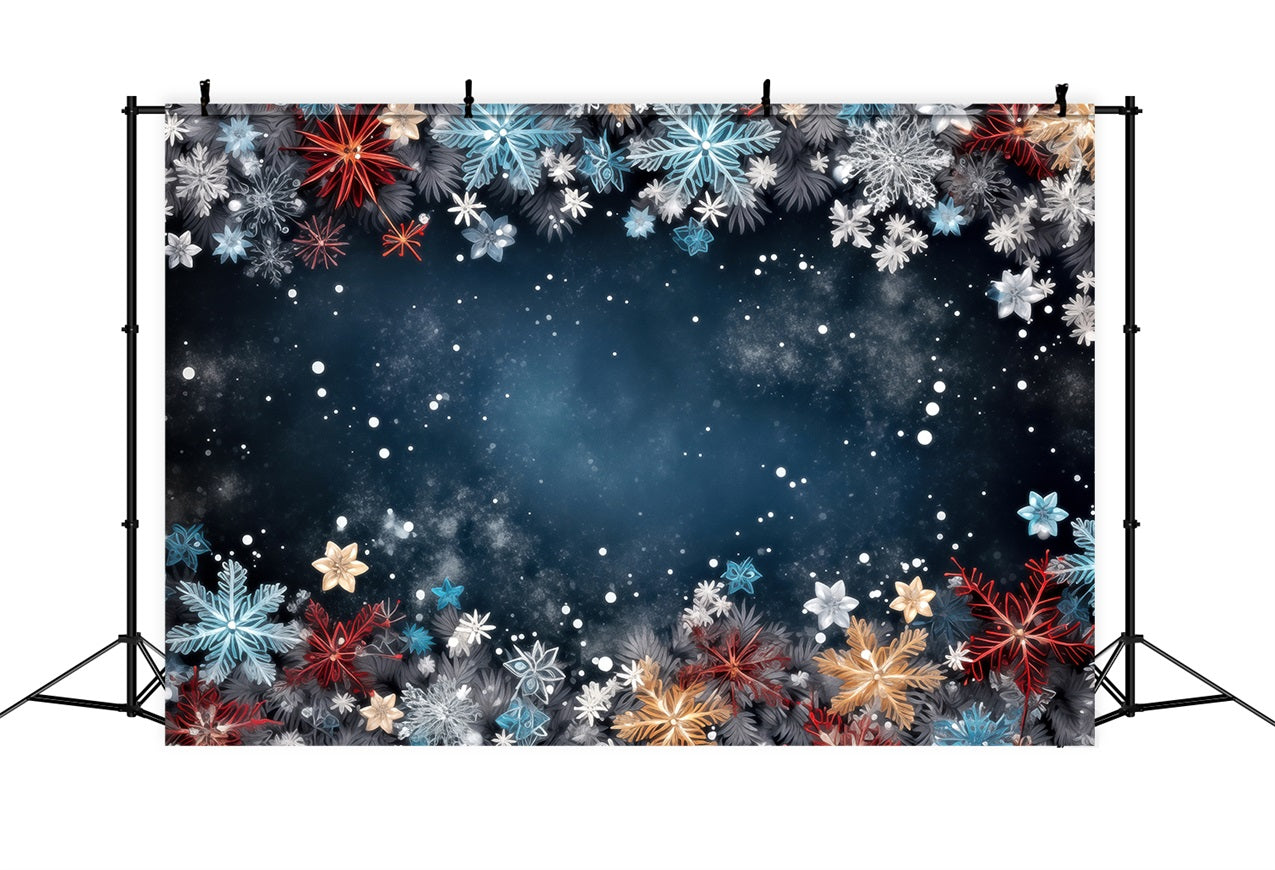 Winter Backdrops Colorful Snowflakes Dark Starry Sky Backdrop UK BRP11-467