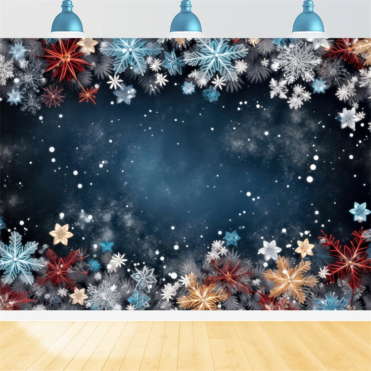 Winter Backdrops Colorful Snowflakes Dark Starry Sky Backdrop UK BRP11-467