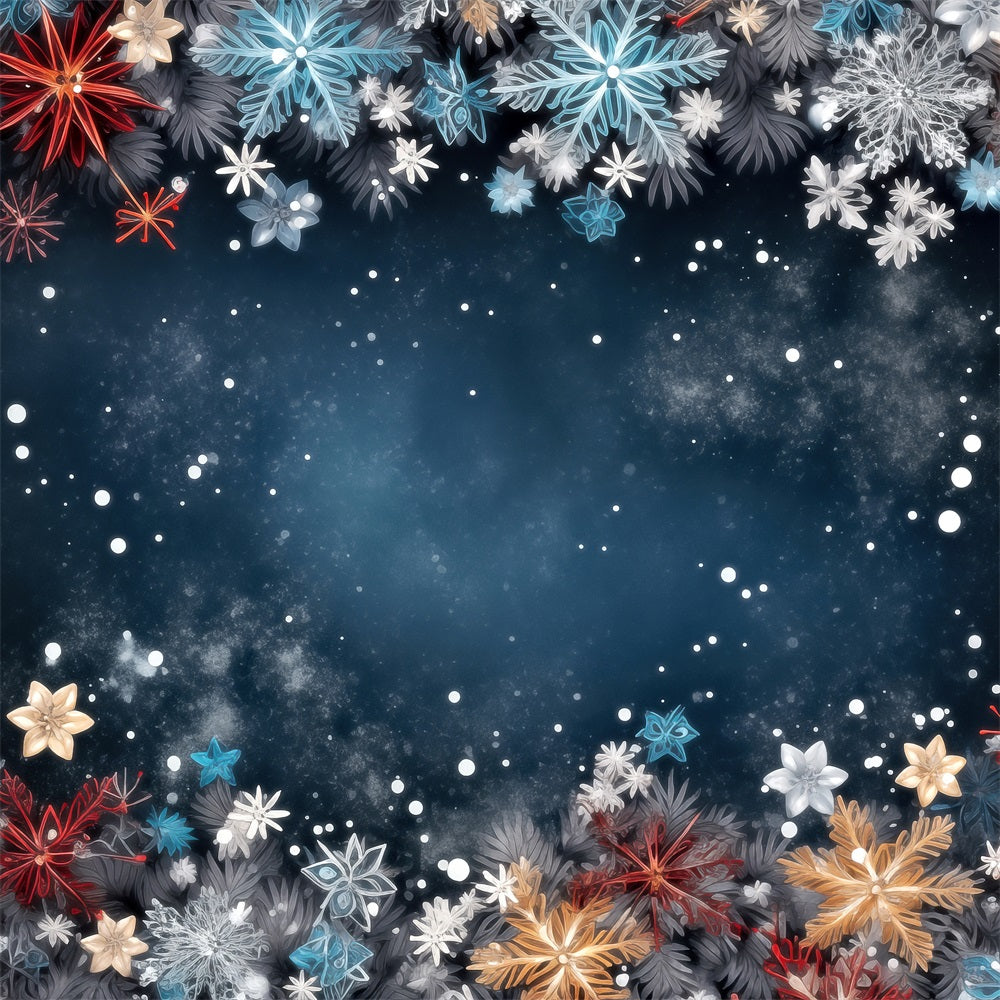 Winter Backdrops Colorful Snowflakes Dark Starry Sky Backdrop UK BRP11-467