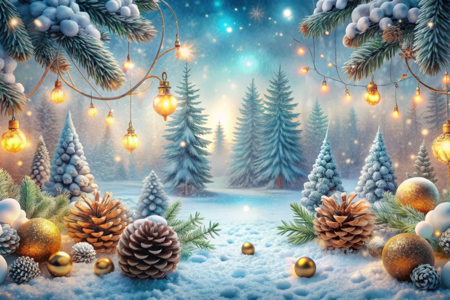 Winter Backdrops Forest Golden Decorations Frosted Pines Backdrop UK BRP11-479