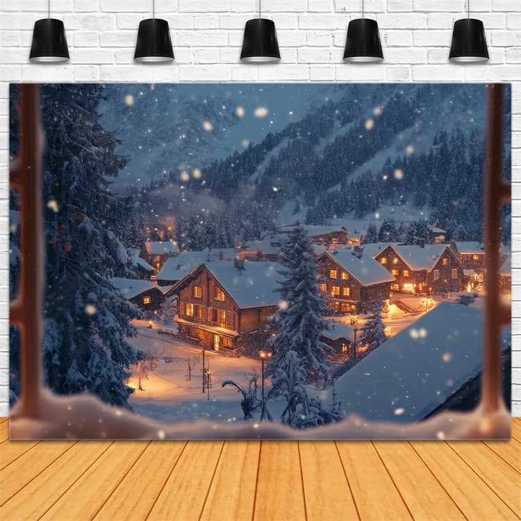 Winter Backdrop Photography Twinkling Village Through Window Backdrop UK BRP11-498