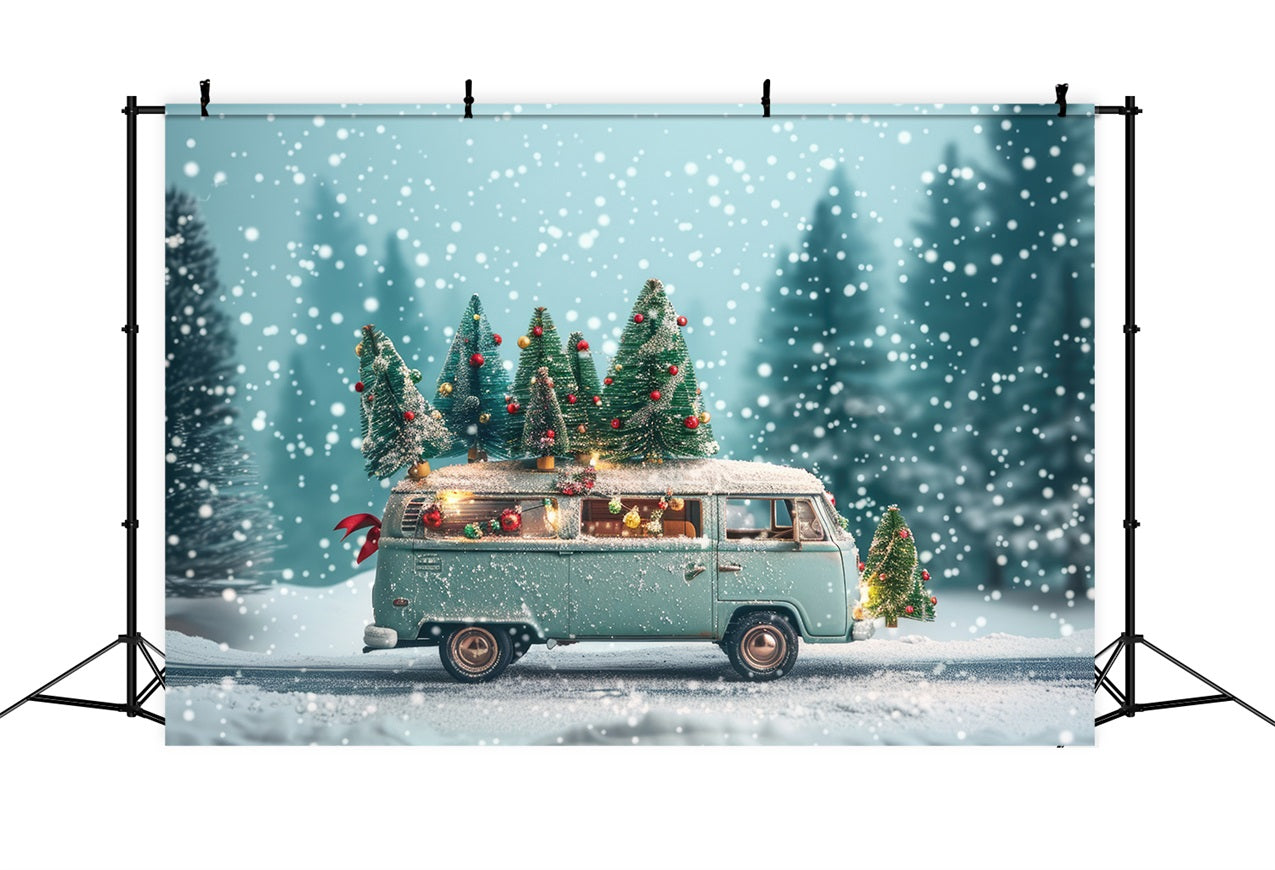 Winter Wonderland Backdrop Vintage Van Christmas Trees Backdrop UK BRP11-53