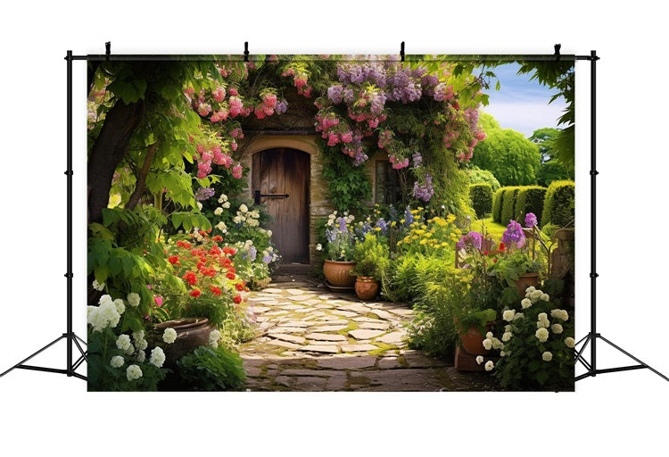Backdrops Spring Flower-Covered Cottage Door Garden Backdrop UK BRP11-532