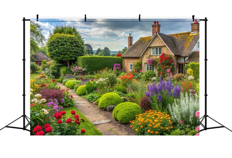 Spring Flower Backdrop Cottage Surrounded Blooming Garden Backdrop UK BRP11-543